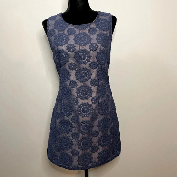 Blu Pepper Navy Blue Dress with Embroidered Mesh Fabric and Nude Underlay - Picture 1 of 12